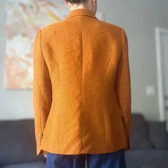 L'agence Kenzie Double-Breasted Tweed Blazer - Dark Caramel - Size 10 - Picture 3 of 14